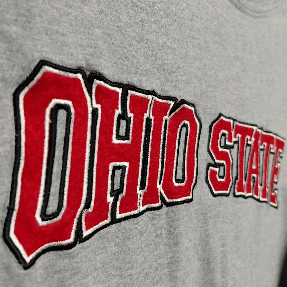 Ohio State Buckeyes Long Sleeve Shirt Mens LARGE Heathered Gray Sewn Patch Spell - Picture 2 of 7